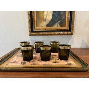 Rare Ralph Lauren Colored Glass Brass Candle Hurricane Cape Lodge Collection